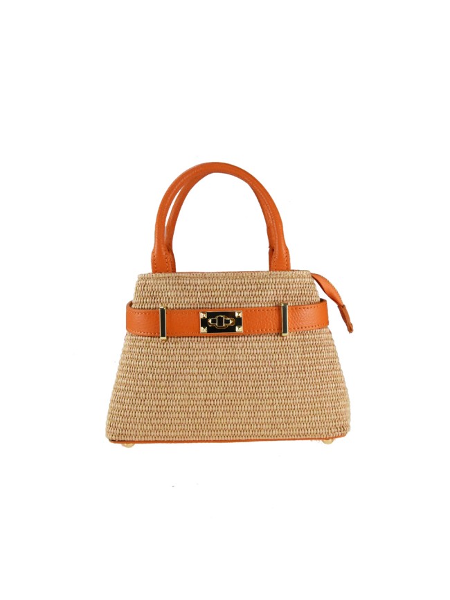 Borsa a mano  in pelle e raffia con tracolla - QE39843