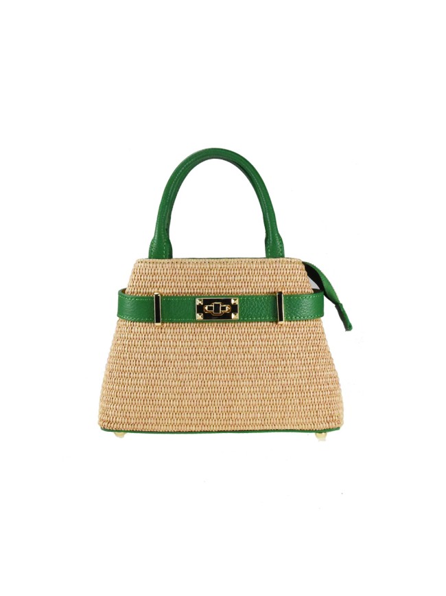 Borsa a mano  in pelle e raffia con tracolla - QE39843