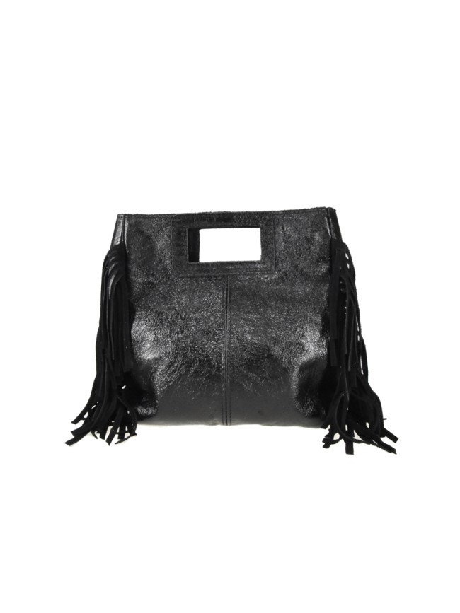 Woman leather hand bag with fringes - AQ24826