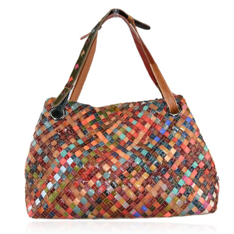 woven leather bag with patchwork 9328