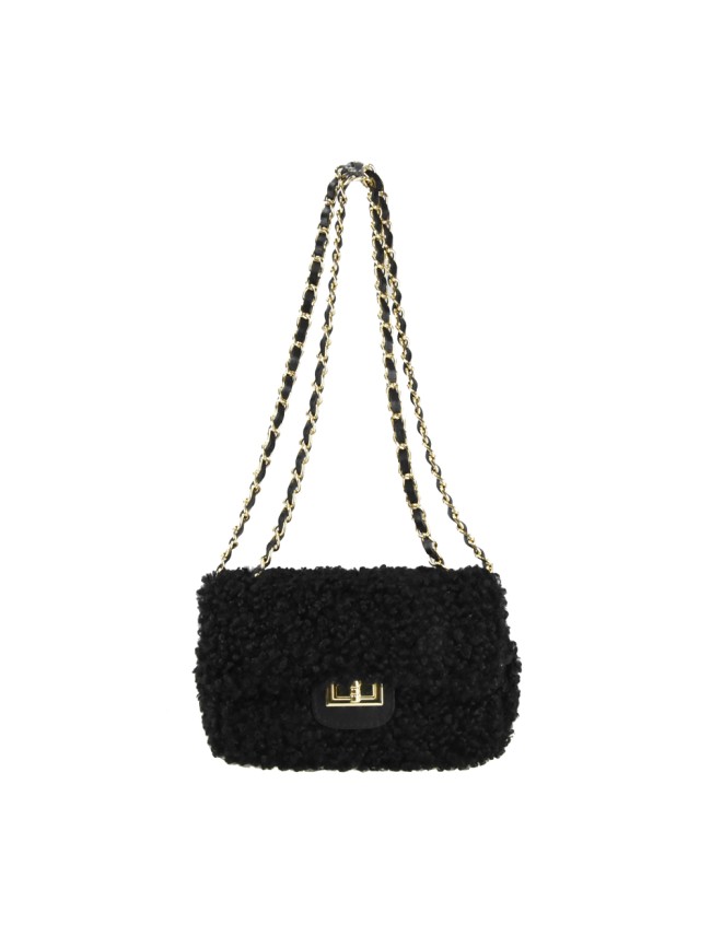 Woman leather & synthetic fur shoulder bag with shoulder strap - CL19821