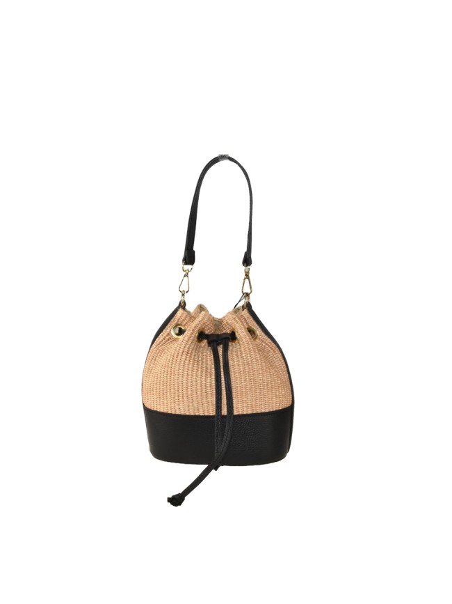 Woman leather & rafia shoulder bag - AG25827