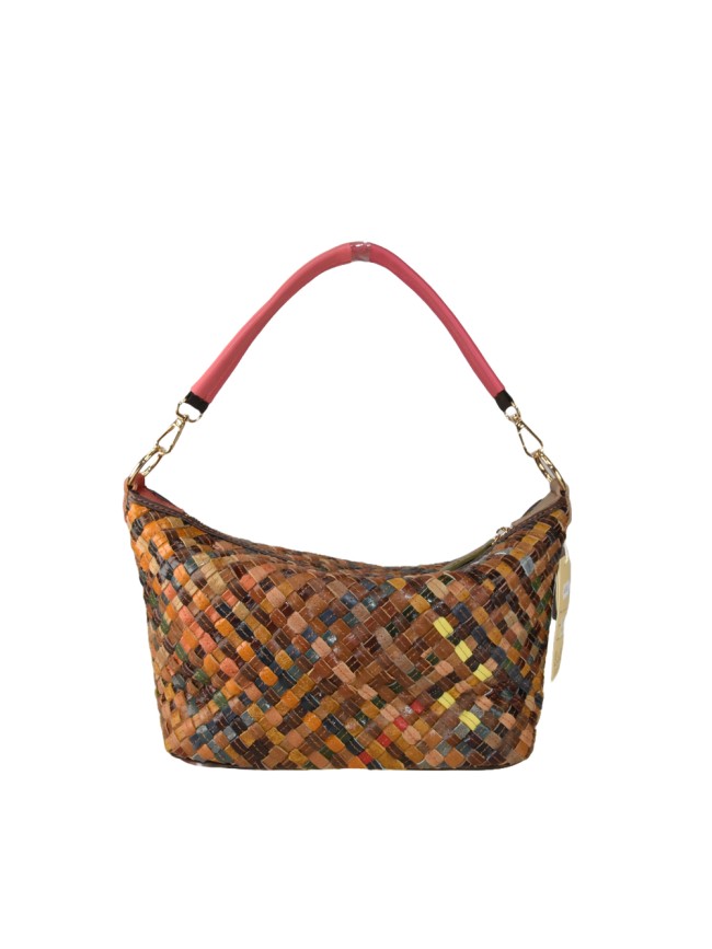 Woven leather bag with patchwork - 2990