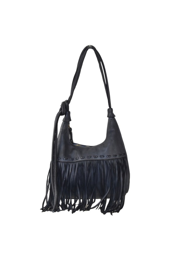 Woman vintage leather shoulder bag with fringes - GF45850