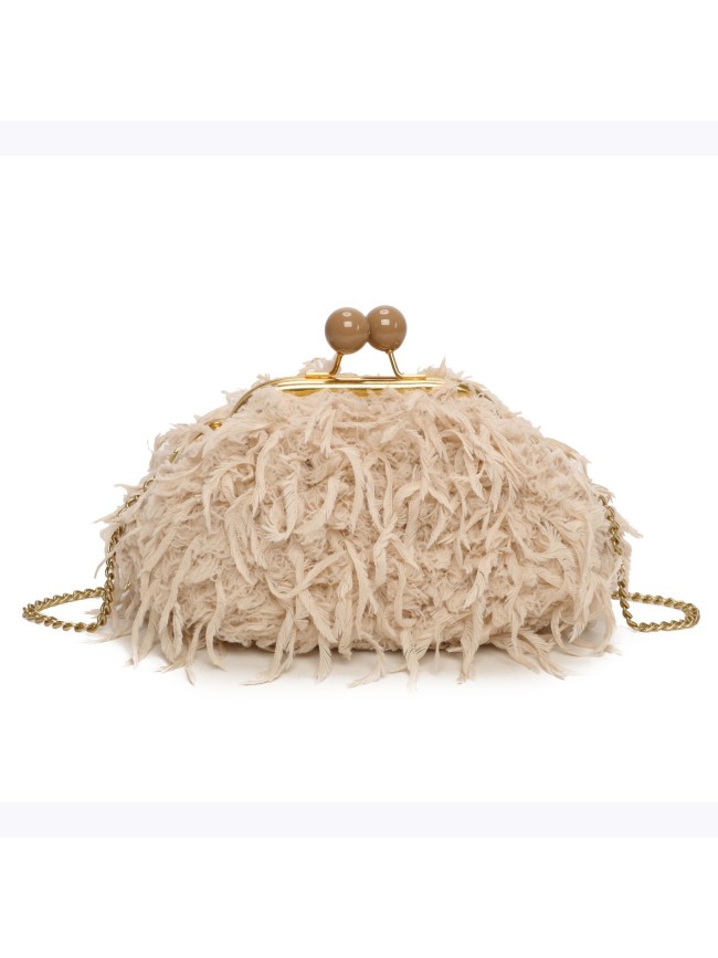 Pochette - clutch donna con ecopelle e piume - PF690