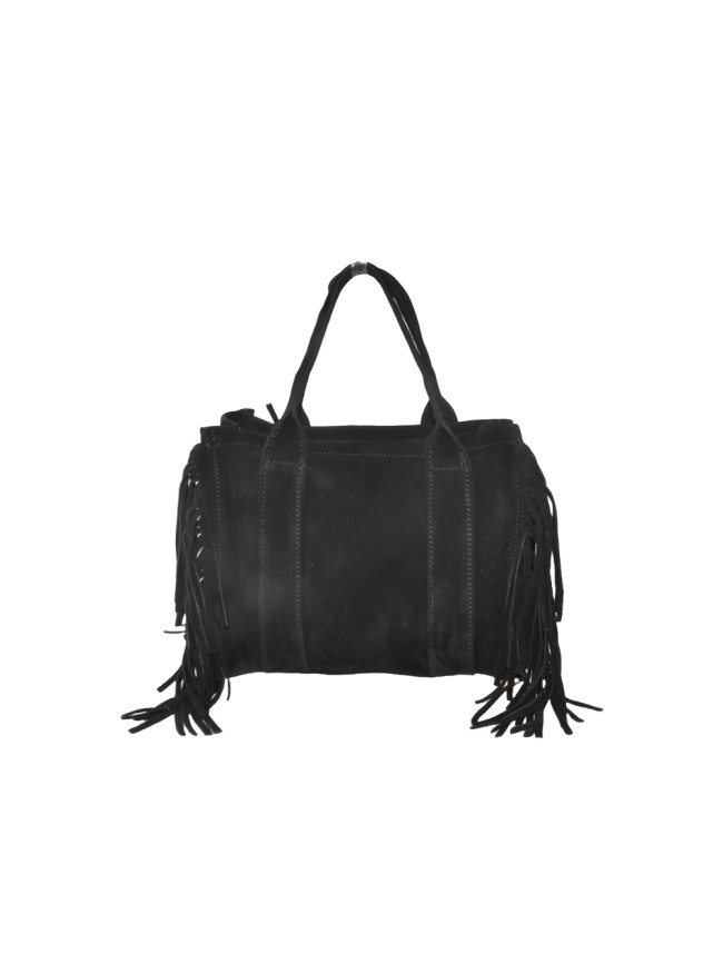 Woman leather hand bag with fringes - KF32835