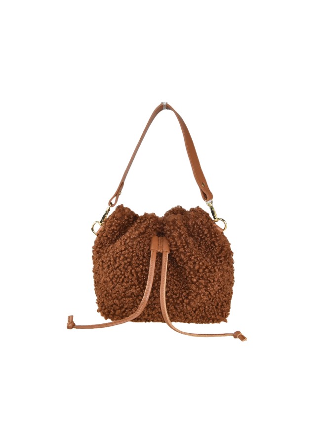 Woman teddy & leather shoulder bag - ST25827