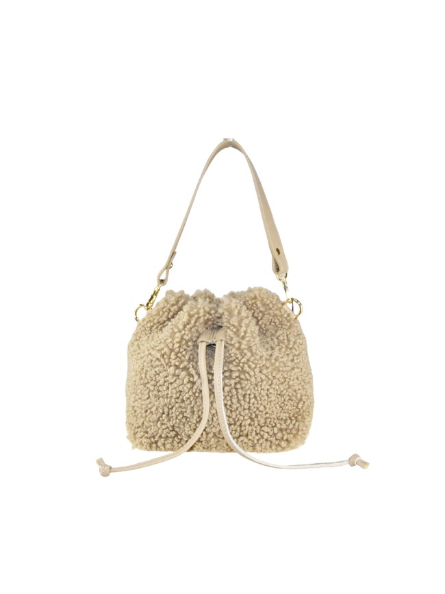 Woman teddy & leather shoulder bag - ST25827