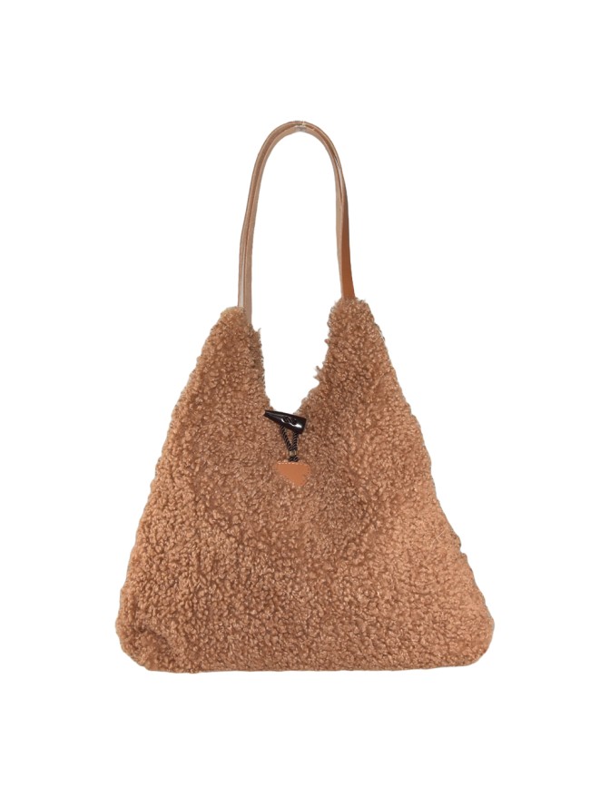 Woman teddy & leather shoulder bag - TS27829