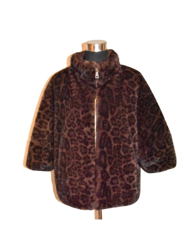 Synthetic leopard stamp fur jacket mink effect - 0500-1