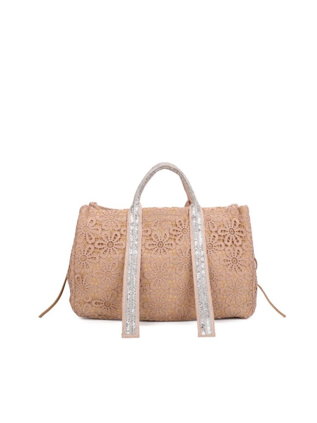 Hemp & lace hand bag with shoulder strap - PF759