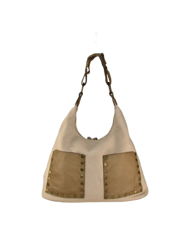 Woman vintage leather & kanvas shoulder bag - TS45850