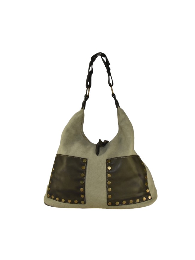 Borsa donna a spalla in vera pelle e kanvas vintage - TS45850