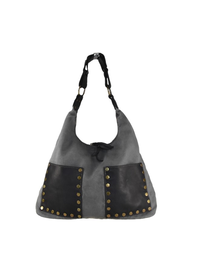 Woman vintage leather & kanvas shoulder bag - TS45850