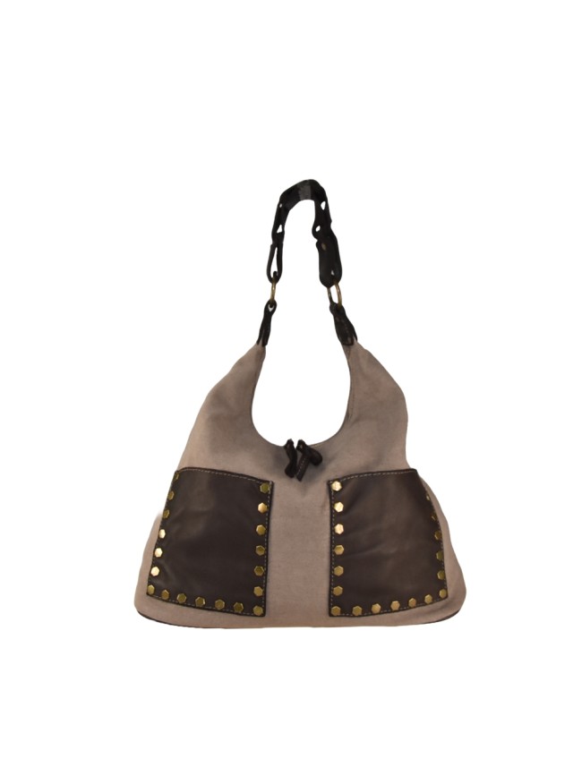 Woman vintage leather & kanvas shoulder bag - TS45850