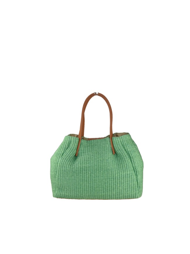 Borsa donna in raffia e pelle con tracolla regolabile - KC29832