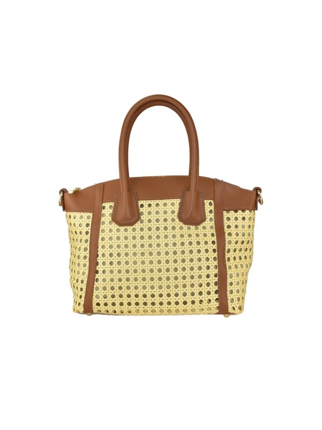 Woman leather & raffia hand bag - ZR38842