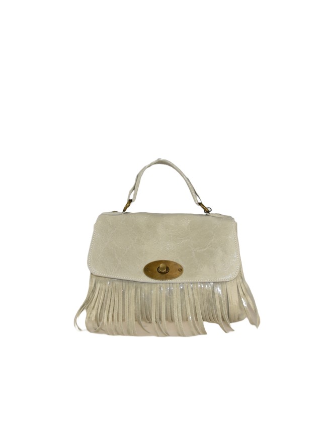 Leather hand bag with fringes 100% made Italy - SQ29832