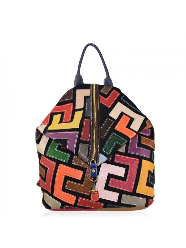 Leather back bag with patchwork - 1085